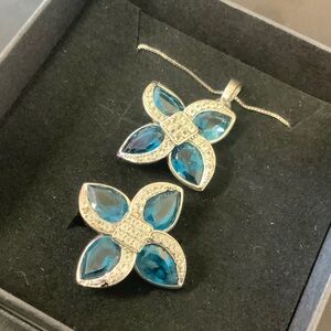 Elegant Blue and Silver Necklace and Ring Set